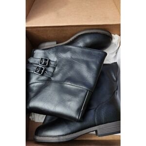 Journee Collection Womens Black Tall Knee High Moto Boots Size 6